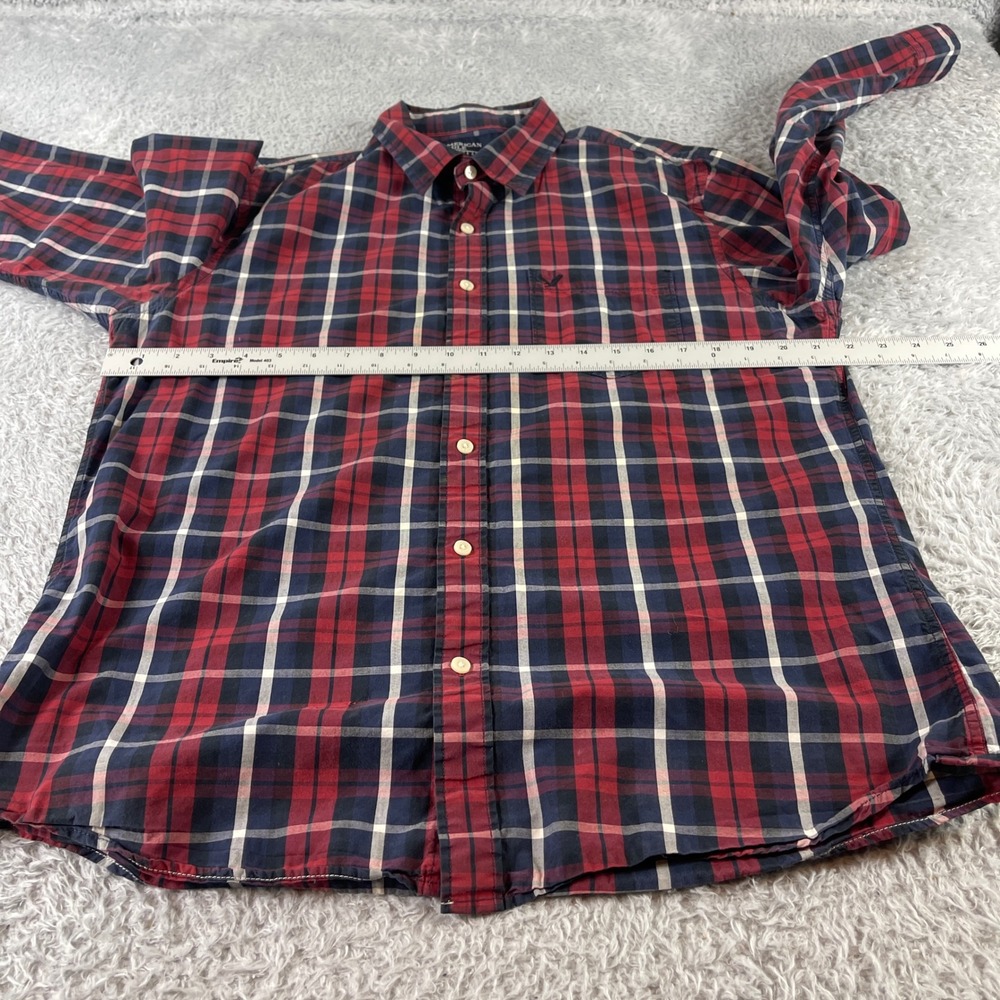 American Eagle Outfitters Plaid Button Down Shirt Long Sleeve Red Blue Men L - Picture 3 of 9